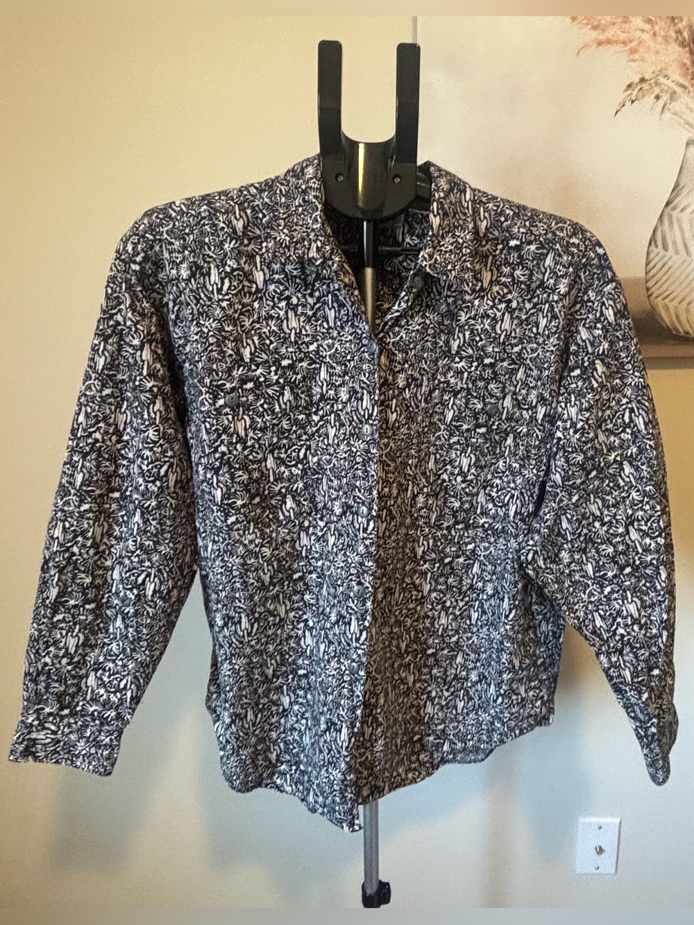 Vintage 80s 90s Nordstrom Town Square 100% Cotton Print Blouse Large Hong Kong